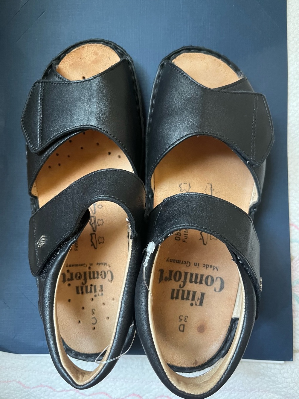 Finn Comfort Black Leather Velcro Sandals